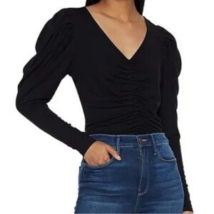 Frame Denim Black Ruched Long Sleeve Top
